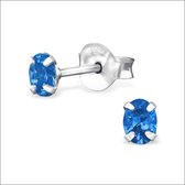Aramat jewels ® - Zilveren zirkonia oorbellen ovaal saffier blauw 3x4mm