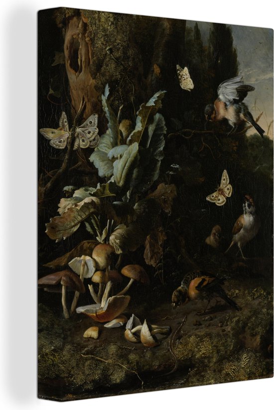 Animaux et plantes - Peinture de Melchior d'Hondecoeter sur toile 30x40 cm - petit - Tirage photo sur toile (Décoration murale salon / chambre)