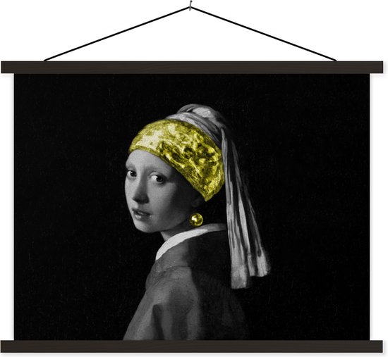 Porte-affiche avec affiche - Affiche scolaire - Johannes Vermeer - Fille avec une boucle d'oreille en perle - Or - 150x113 cm - Lattes noires