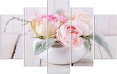 Trend24 - Canvas Schilderij - Rozen In Een Witte Vaas - Vijfluik - Bloemen - 100x70x2 cm - Roze