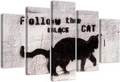 Trend24 - Canvas Schilderij - Black Cat - Vijfluik - Dieren - 100x70x2 cm - Zwart