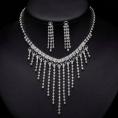 PaCaZa - Chique Fonkelende Sieraden Set met Diamanten (Ketting & Oorbellen)