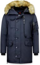 Just Key Winterjassen - Heren Winterjas Lang - Kunstkraag - Parka Jack Kodiak - Blauw - XXL