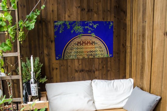 Affiche de jardin Jardin Majorelle - Maison peinte en bleu dans le jardin marocain Majorelle 90x60 cm - Toile de jardin / Toile d'extérieur / Peintures d'extérieur (décoration de jardin)