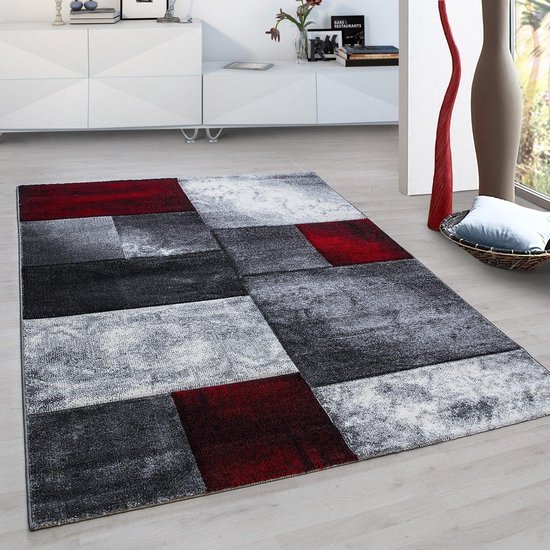 Rood Tapijt Laagpolig Vloerkleed - 80x300cm- Modern - Woonkamer - Salon - Slaapkamer - Eetkamer