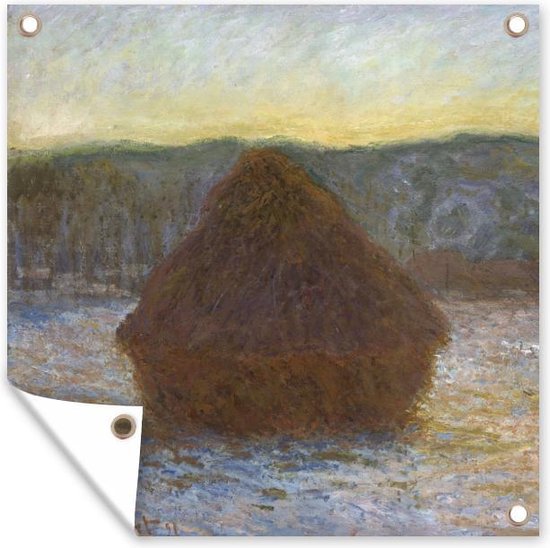 Toile de jardin Meule de foin (dégel, coucher de soleil) - Claude Monet - 100x100 cm