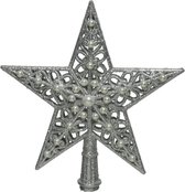 Kunststof ster piek/kerstboom topper zilver 21 cm - Kerstversiering/kerstboomversiering