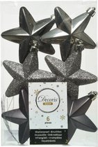 6x Boules de Noël étoiles en plastique Boules de Noël anthracite (gris chaud) 7 cm