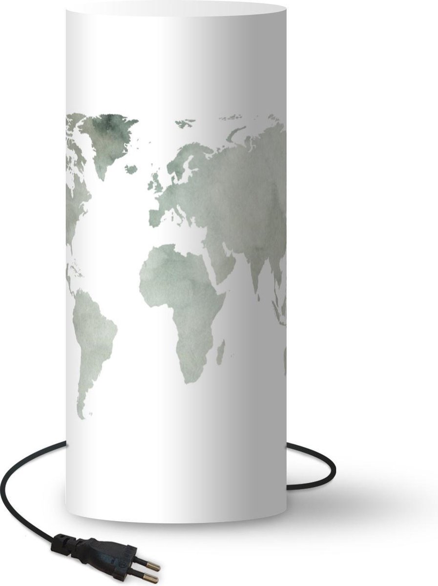 Lamp - Nachtlampje - Tafellamp slaapkamer - Wereldkaart - Groen - Wit - 70 cm hoog - Ø29.6 cm - Inclusief LED lamp