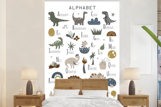 Papier peint - Papier peint photo peint Dinosaurus - Alphabet - Chambre d'enfant - Largeur 225 cm x hauteur 350 cm