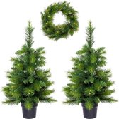 Kerst combi 'King Tree' - Kerstkrans - Kunstkerstboom - Met LED – Buiten/binnen