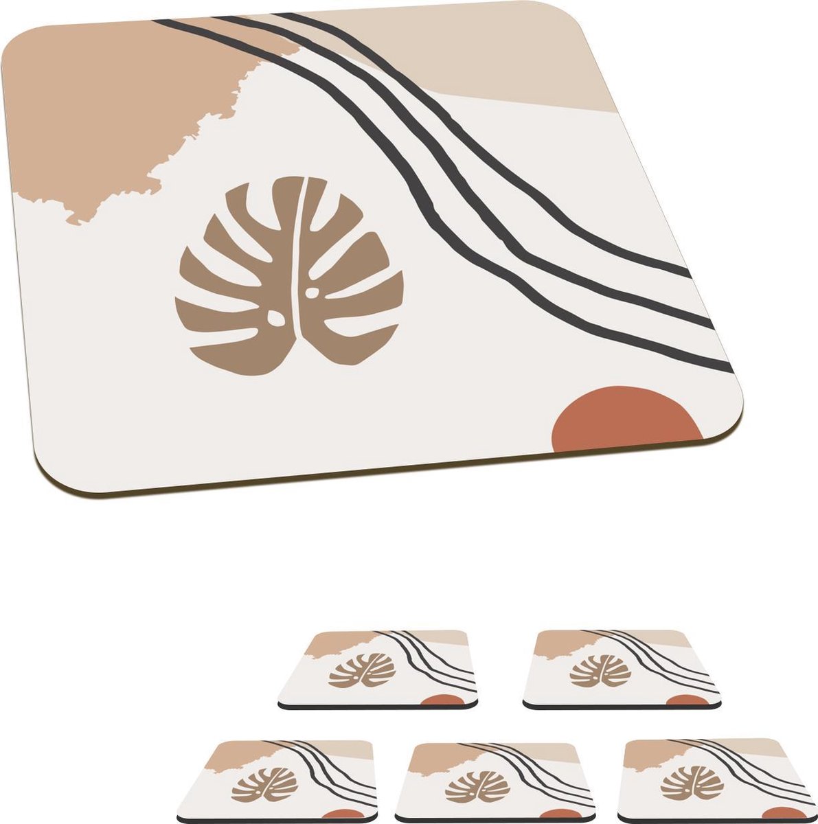 Onderzetters voor glazen - Zomer - Abstract - Blad - 10x10 cm - Glasonderzetters - 6 stuks