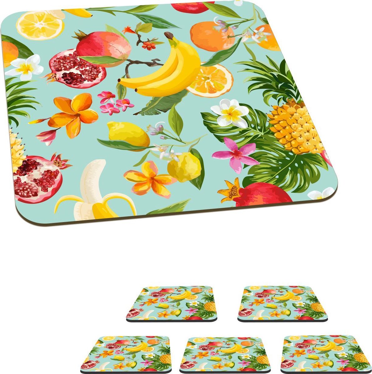 Onderzetters voor glazen - Fruit - Tropisch - Groen - 10x10 cm - Glasonderzetters - 6 stuks