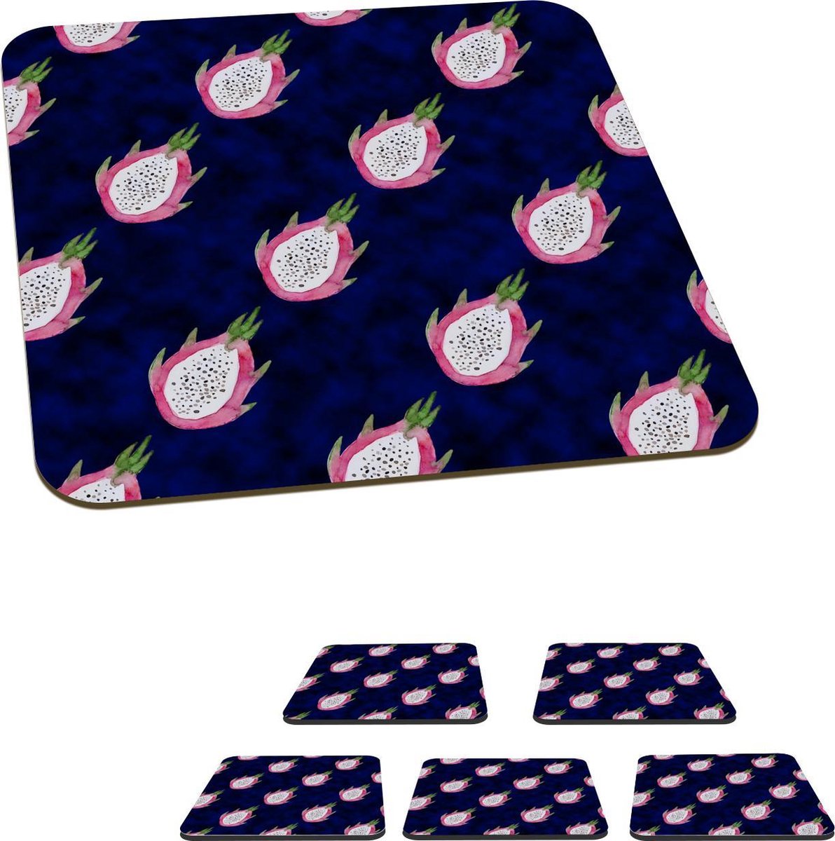 Onderzetters voor glazen - Drakenfruit - Fruit - Tropisch - 10x10 cm - Glasonderzetters - 6 stuks