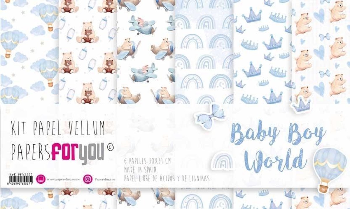 Baby Boy World 12x12 Inch Vellum Pack (6pcs) (PFY-3557)