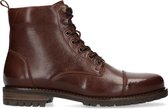 Manfield - Heren - Cognac leren veterboots - Maat 45