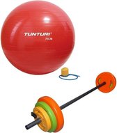 Tunturi - Fitness Set - Halterset 20 kg incl stang - Gymball Rood 75 cm