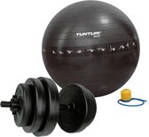 Tunturi - Fitness Set - Vinyl Halterset 15 kg  - Gymball Zwart met Anti Burst 55 cm