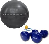 Tunturi - Fitness Set - Vinyl Dumbbell 2 x 4 kg  - Gymball Zwart met Anti Burst 65 cm