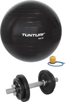 Tunturi - Fitness Set - Halterset 10 kg incl 1 Dumbellstang  - Gymball Zwart 90 cm