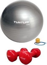 Tunturi - Fitness Set - Vinyl Dumbbell 2 x 3 kg  - Gymball Zilver 90 cm