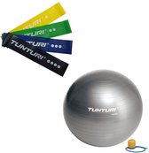 Tunturi - Fitness Set - Weerstandsbanden 4 stuks - Gymball Zilver 75 cm