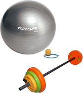 Tunturi - Fitness Set - Halterset 20 kg incl stang - Gymball Zilver 75 cm
