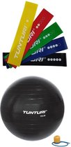 Tunturi - Fitness Set - Weerstandsbanden 5 stuks - Gymball Zwart 75 cm