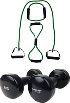 Tunturi - Fitness Set - Vinyl Dumbbell 2 x 5 kg - Tubing Set Groen