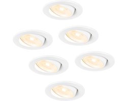 6x HOFTRONIC Malta - Kantelbare inbouwspot - LED - Rond zaagmaat 60-67mm - Wit - Dimbaar - 5 Watt - 480 lumen - 230V - 2700K Extra warm wit - Plafondspots - Inbouwspot voor badkamer en buiten - 5 jaar garantie