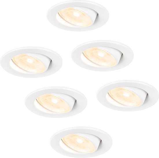 6x HOFTRONIC Malta - Kantelbare inbouwspot - LED - Rond zaagmaat 60-67mm - Wit - Dimbaar - 5 Watt - 480 lumen - 230V - 2700K Extra warm wit - Plafondspots - Inbouwspot voor badkamer en buiten - 5 jaar garantie