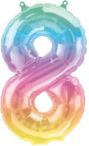 Folieballon ‘8’ Regenboog Pastel - 40 Centimeter