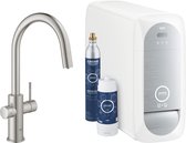 GROHE Blue Home Mono Keukenkraan - Met Bluetooth en WIFI - Starterkit - C-Uitloop - Met uittrekbare handdouche - RVS - Voor gezuiverd, gekoeld en bruisend water