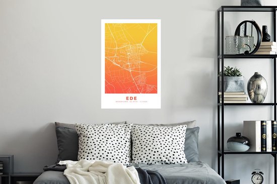 Stickers muraux - Plan de la ville - Ede - Nederland -Bas - Jaune - 40x60 cm - Feuille adhésive - Carte