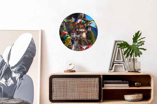 Wall Circle - Wall Circle Indoor - ⌀ 30 cm - Plastique - Bhoutan - Drapeaux - Montagnes