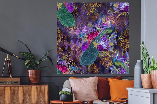 Stickers muraux - Motifs - Paon - Violet - 120x120 cm - Film Adhésif XXL