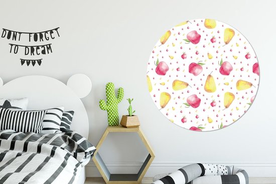 Wandcirkel - Muurcirkel Binnen - Peren - Appels - Waterverf - ⌀ 120 cm - Wanddecoratie - Ronde Schilderijen XXL