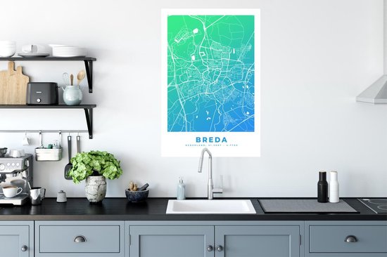 Stickers muraux - Plan de la ville - Breda - Blauw - Vert - 60x90 cm - Feuille adhésive - Carte