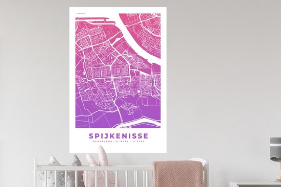 Stickers muraux - Plan de la Nederland - Spijkenisse - Pays-Bas - Violet - 80x120 cm - Feuille adhésive - Carte
