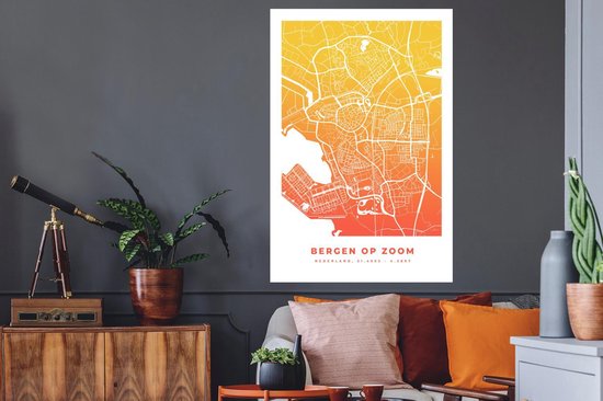 Stickers Stickers muraux - Plan de la ville - Montagnes op Zoom - Oranje - Jaune - 80x120 cm - Feuille adhésive - Carte