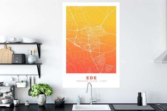 Stickers muraux - Plan de la ville - Ede - Nederland - Jaune - 80x120 cm - Feuille adhésive - Carte