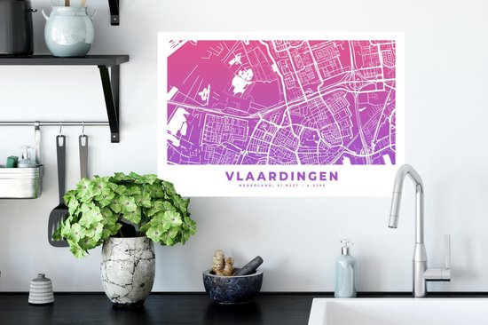 Stickers Stickers muraux - Plan de la ville - Vlaardingen - Pays- Nederland - Violet - 60x40 cm - Feuille adhésive - Carte