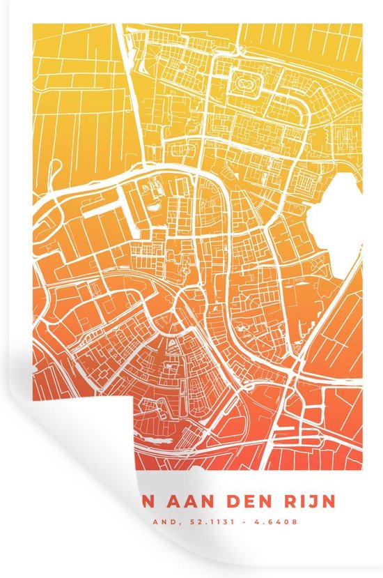 Muurstickers - Sticker Folie - Stadskaart - Alphen aan den Rijn - Oranje - Geel - 40x60 cm - Plakfolie - Muurstickers Kinderkamer - Zelfklevend Behang - Plattegrond - Zelfklevend behangpapier - Stickerfolie