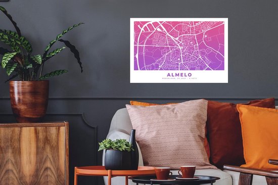 Stickers Stickers muraux - Plan de la ville - Almelo - Pays- Nederland - Violet - 60x40 cm - Feuille adhésive - Carte