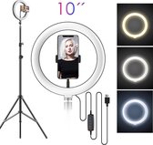 LED ringlamp met statief met telefoonhouder - Ring lamp - Selfie lamp - Studio lamp - verstelbaar tot 2,10m - Make-up lamp - TikTok - ringlight - vloggen - Flitser