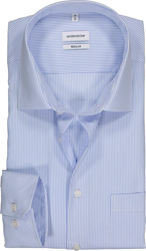 Seidensticker regular fit overhemd - lichtblauw met wit gestreept - Strijkvrij - Boordmaat: 48