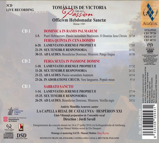 Hesperion XXI Jordi Savall Capella - Passion Officium Hebdomadae Sanctae (3 Super Audio CD) - Hesperion Xxi Jordi Savall Capella