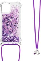 Lunso - Coque arrière avec cordon - iPhone 13 Pro - Violet Glitter