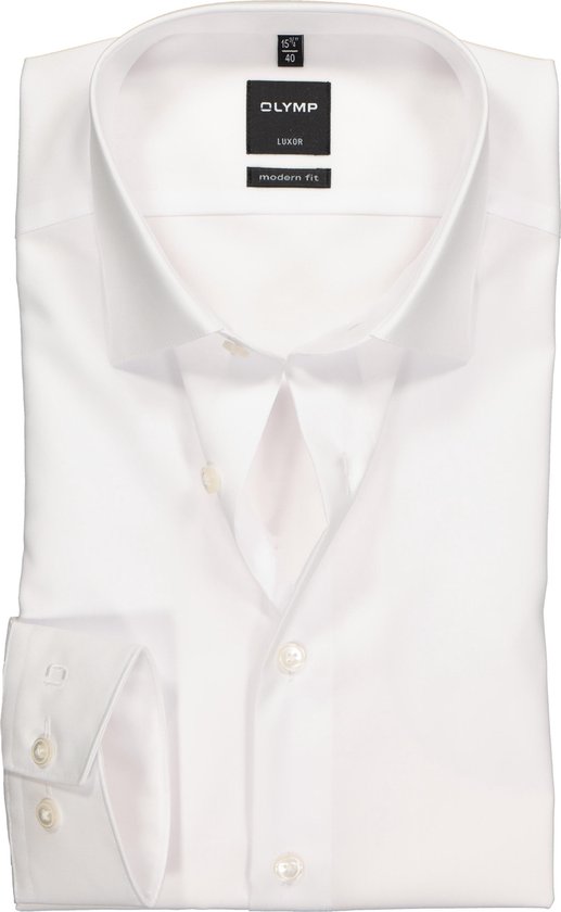 OLYMP Luxor modern fit overhemd - wit zonder borstzak - Strijkvrij - Boordmaat: