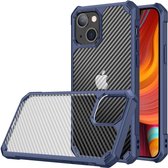 Apple iPhone 13 Hoesje Carbon Back Cover Schokbestendig Blauw